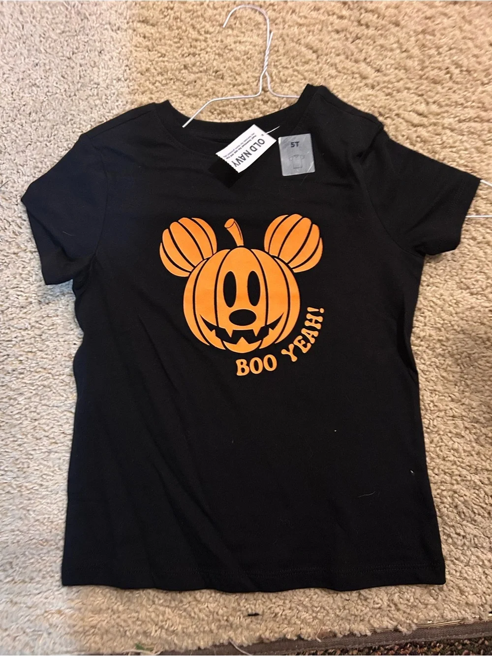 Old Navy Black Tee with Orange Pumpkin Graphic